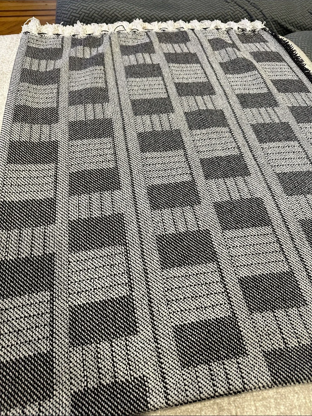 Black & White Geometric Woven Throw with Fringe 52x62
